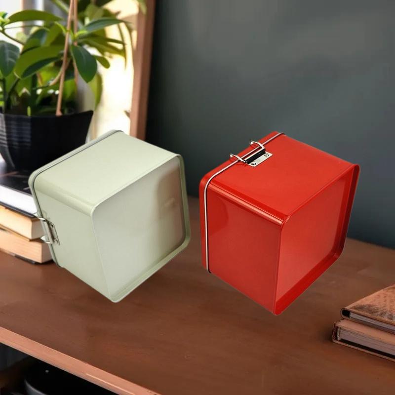 Tin Container Lid - صندوق علب كوكي مربع مع غطاء